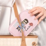 Personalized Birth Flower Cartoon Girl Leather Jewelry Box with LED Three-Color Makeup Mirror Travel Essential Birthday Gift for Women Sewing Lovers