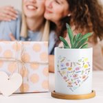 Henkilökohtainen värikäs Sydän Syntymä Kukka Nimi Pilvi Keraaminen Planter Potti salaojitus ja bambu pohja Syntymäpäivä Äitienpäivä lahja äidille isoäitiille