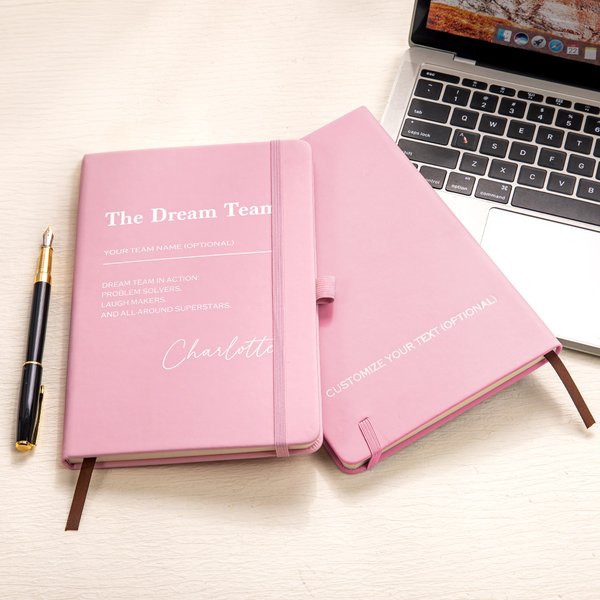 Personalized Dream Team PU Leather A5 Notebook with Name and Bookmark Team Appreciation Thank You Gift for Employee Office Workers