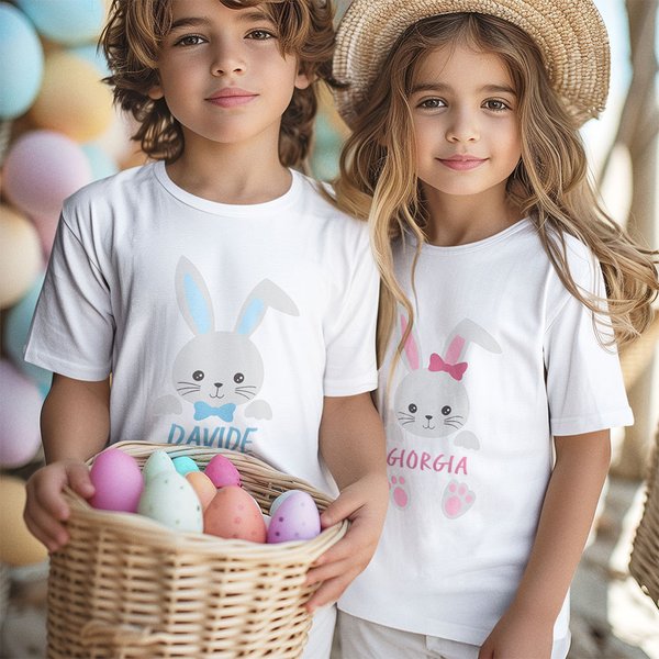 Maglietta a maniche corte o body per neonati con coniglietto di Pasqua personalizzato con nome 100% cotone regalo perfetto per bambini