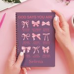 Personalized God Say You Are Beautiful Victorious Bow-knot A5 Spiral Notebook with Name Birthday Baptism Gift for Christian