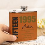 Personalized Blessing Message Portable 6 oz Leather Cover Hip Flask with Name and Age Birthday Wedding Gift for Men Liquor Lovers