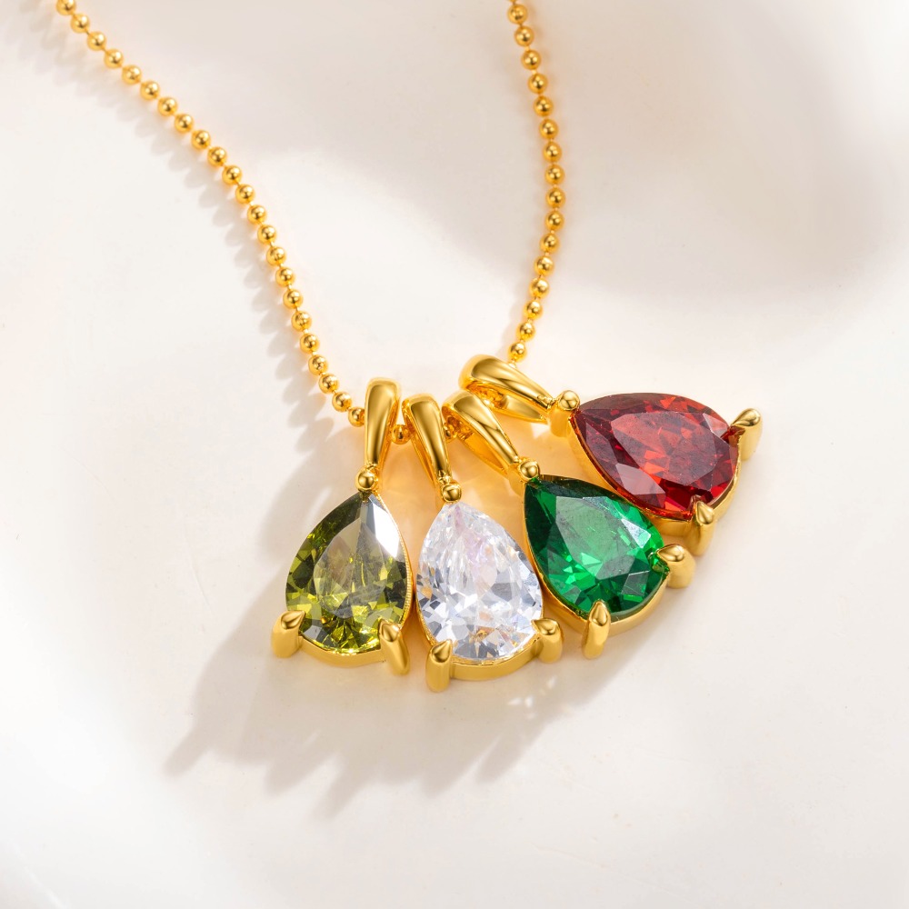 Collier avec 1 à 6 Pierres de Naissance en Forme de Goutte Personnalisé avec Nom Cadeau Anniversaire pour Maman Grand-Mère