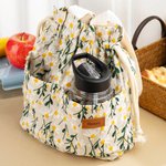 Personalized Embroidered Daisy Drawstring Lunch Bag with Engraved Name and Pockets Birthday Back to School Picnic Gift for Women Kids