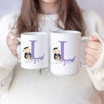Personalized Bachelor Uniform Bear 11 oz 15 oz Ceramic Mug with Name and Initial Birthday Graduation Celebration Gift for Graduates Classmates