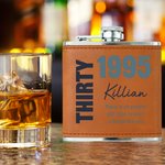 Personalized Blessing Message Portable 6 oz Leather Cover Hip Flask with Name and Age Birthday Wedding Gift for Men Liquor Lovers