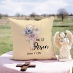 Personalised He Is Risen Bible Verse 1-5 Birth Flowers Soft Throw Pillow Cover with Text Home Decor Religious Easter Gift for Women Christians