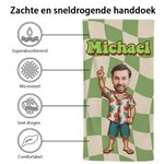 Gepersonaliseerd Retro Geruit Gezicht Foto Beeldverhaal Sneldrogend Microfiber Strandlaken met Naam Zomer Vakantie Feest Cadeau voor Familie Vriend