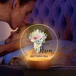 Personalized He Is Risen Cross 1-5 Birth Flowers LED Night Light with Text and Wooden Base Home Decor Easter Gift for Grandma Mom Kids