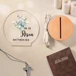 Personalized He Is Risen Cross 1-5 Birth Flowers LED Night Light with Text and Wooden Base Home Decor Easter Gift for Grandma Mom Kids