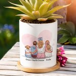 Personalized Watercolor Family Embrace Ceramic Plant Pot with Bamboo Base and Text Home Decor Mother's Day Birthday Gift for Mom