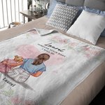 Personalized Watercolor Carnation Mother and 1-3 Children Cartoon Character Soft Blanket with Names Home Decor Mother's Day Birthday Gift for Mom