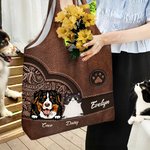 Personalised Vintage Cartoon Dog Cat Double Sided Print Large Tote Bag with 1-6 Names Anniversary Birthday Gift for Pet Owners