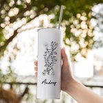 Personalised DNA Birth Flower 20 oz Insulated Skinny Tumbler with Name and Straw Appreciation Birthday Gift for Doctor Medical Staff