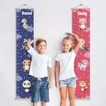Personalized Stars Clouds Cute Zebra Tiger Forest Animals Hanging Growth Chart with Name Nursery Room Decor Birthday Christmas Gift for Boys Girls