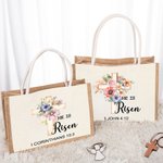 Personalised He Is Risen Bible Verse Cross Birth Flower Large Reusable Tote Bag with Text Easter Church  Religious Gift for Women Christian