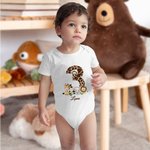 Gepersonaliseerd Cartoon Jungle Dieren Luipaard Nummer 100% Katoen Kid T-shirt Baby Bodysuit met Naam Verjaardag Kinderdag Cadeau voor Kinderen