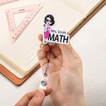 Personalised Cute Cartoon Character Acrylic Retractable Badge Reel with Name and Subject Back to School Teacher's Day Birthday Gift for Teachers