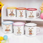 Taza esmaltada de 12oz personalizada con el nombre del conejito de Pascua Regalo para fiestas infantiles