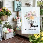 Personalized He is Risen Watercolor Cross 1-5 Birth Flowers Garden Flag with Text Yard Porch Decor Easter Holiday Religious Gift for Family Christian