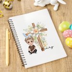 Personalized Cartoon Character Cross Birth Flower Name Spiral Notebook Easter Party Favor Back to School Gift for Boys Girls