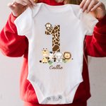 Gepersonaliseerd Cartoon Jungle Dieren Luipaard Nummer 100% Katoen Kid T-shirt Baby Bodysuit met Naam Verjaardag Kinderdag Cadeau voor Kinderen
