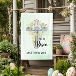 Personalized He is Risen Watercolor Cross 1-5 Birth Flowers Garden Flag with Text Yard Porch Decor Easter Holiday Religious Gift for Family Christian