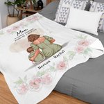 Personalized Watercolor Carnation Mother and 1-3 Children Cartoon Character Soft Blanket with Names Home Decor Mother's Day Birthday Gift for Mom