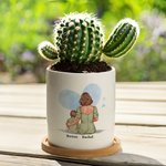 Personalized Watercolor Family Embrace Ceramic Plant Pot with Bamboo Base and Text Home Decor Mother's Day Birthday Gift for Mom