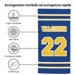 Asciugamano da spiaggia personalizzato multicolore con nome e numero a righe monogramma ad asciugatura rapida regalo per gli amanti dello sport.