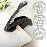 Henkilökohtainen söpö metsäeläimet kohokuviointileima käsikäyttöinen musta kohokuviointilaite, jossa on nimi ja säilytyspussi Syntymäpäivä Book Club lahja kirjamatoille Lapset