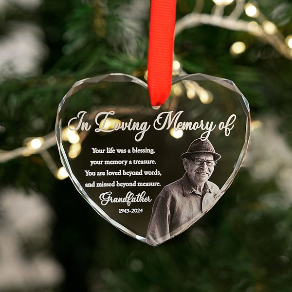 Personalized In Loving Memory of Photo Design Round Heart Shape Christmas Ornament with Name and Year Memorial Gift for Loss of Loved One