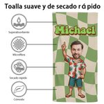 Personalizada Retro Cara a cuadros Foto Dibujos animados De secado rápido Toalla de playa de microfibra con nombre Vacaciones de verano Fiesta Regalo