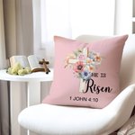 Personalised He Is Risen Bible Verse 1-5 Birth Flowers Soft Throw Pillow Cover with Text Home Decor Religious Easter Gift for Women Christians