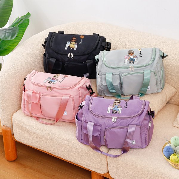 Personalised Cartoon Designer Character Multi-compartment Birth Flower Weekend Bag with Shoulder Strap Birthday Graduation Gift for Women Girls