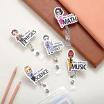 Personalised Cute Cartoon Character Acrylic Retractable Badge Reel with Name and Subject Back to School Teacher's Day Birthday Gift for Teachers