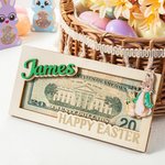 Personalisierte Frohe Ostern hölzerne Peter Rabbit Geld Halter mit Namen Korb Stuffers Urlaub Ostern Party Favors Geschenk für Kinder Familie