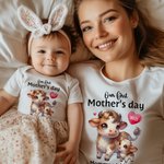 T-shirt Onesie de Bébé 100% Coton Personnalisé avec Nom Ensemble Assorti Cadeau de Fête des Mères pour Nouveau-né et Nouvelle Maman