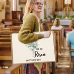 Personalised He Is Risen Bible Verse Cross Birth Flower Large Reusable Tote Bag with Text Easter Church  Religious Gift for Women Christian