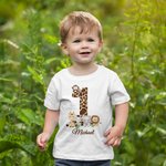 Gepersonaliseerd Cartoon Jungle Dieren Luipaard Nummer 100% Katoen Kid T-shirt Baby Bodysuit met Naam Verjaardag Kinderdag Cadeau voor Kinderen