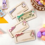Personalisierte Frohe Ostern hölzerne Peter Rabbit Geld Halter mit Namen Korb Stuffers Urlaub Ostern Party Favors Geschenk für Kinder Familie