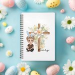 Personalized Cartoon Character Cross Birth Flower Name Spiral Notebook Easter Party Favor Back to School Gift for Boys Girls