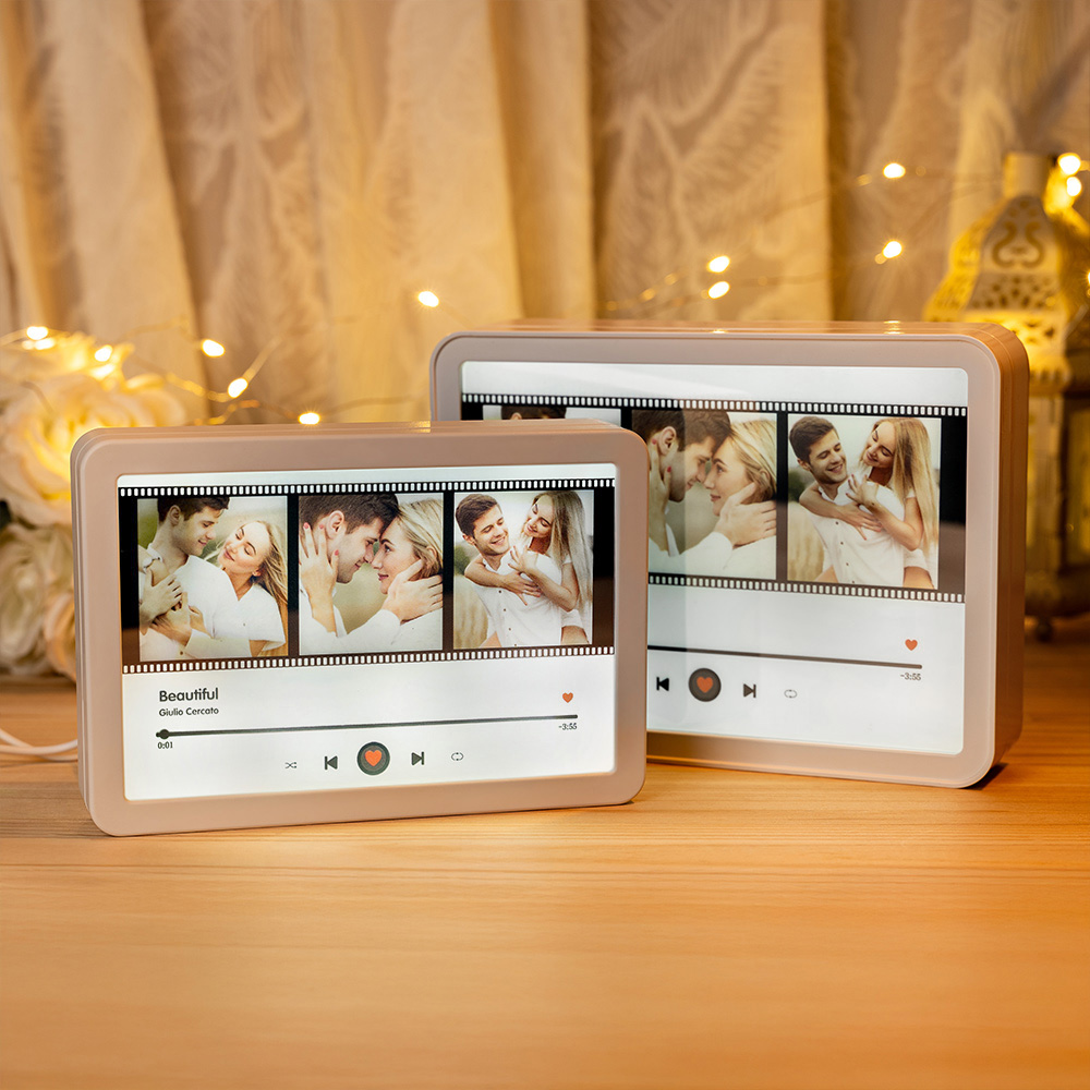 Cadre photo LED personnalisé avec nom et texte Cadeau d'anniversaire pour couple Famille Amis