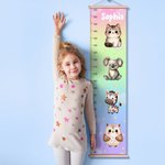 Personalized Stars Clouds Cute Zebra Tiger Forest Animals Hanging Growth Chart with Name Nursery Room Decor Birthday Christmas Gift for Boys Girls