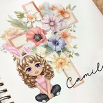 Personalized Cartoon Character Cross Birth Flower Name Spiral Notebook Easter Party Favor Back to School Gift for Boys Girls