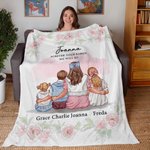 Personalized Watercolor Carnation Mother and 1-3 Children Cartoon Character Soft Blanket with Names Home Decor Mother's Day Birthday Gift for Mom