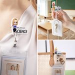 Personalised Cute Cartoon Character Acrylic Retractable Badge Reel with Name and Subject Back to School Teacher's Day Birthday Gift for Teachers