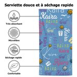 Serviette de Plage Personnalisée avec Nom Linge Coloré Doux Séchage Rapide Accessoire de Plage Cadeau de Vacances pour Famille