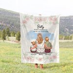 Personalized Watercolor Carnation Mother and 1-3 Children Cartoon Character Soft Blanket with Names Home Decor Mother's Day Birthday Gift for Mom