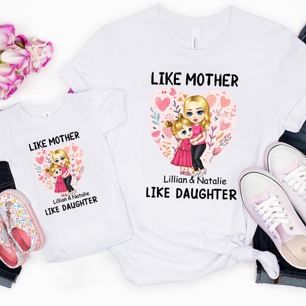 Personlig Love Flower Hug Cartoon Characters 100% bomull Baby Bodysuit T-skjorte Foreldre-barn-sett med navn Første morsdagsgave til mamma barn